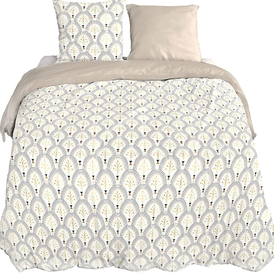 Linnea Parure de lit 260x240 cm en coton WAG motif géométrique blanc et bleu 3 pièces