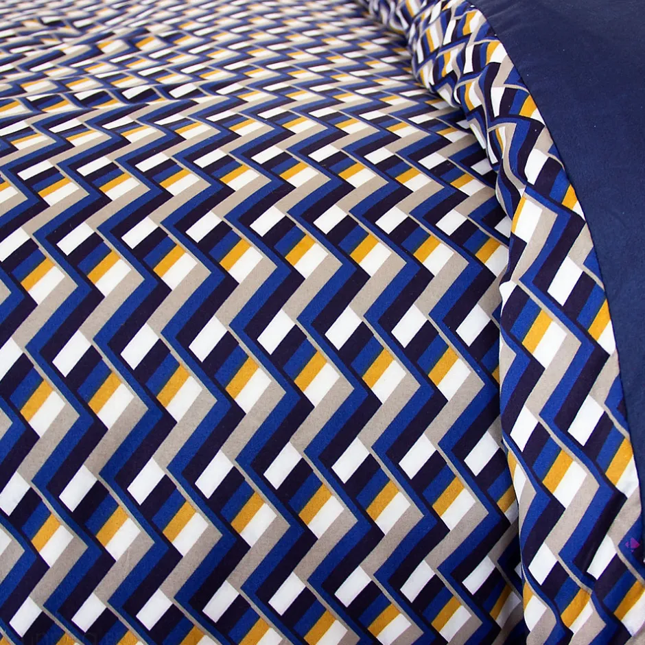Linnea Parure de lit 140x200 cm en microfibre LOSS bleu foncé motif géométrique 2 pièces