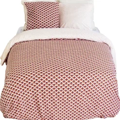 Linnea Parure de lit 240x220 cm en microfibre TIAGOH rouge motif géométrique 3 pièces Sale