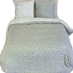 Linnea Parure de lit 240x220 cm en microfibre PARCHEMIN vert motif graphique 3 pièces