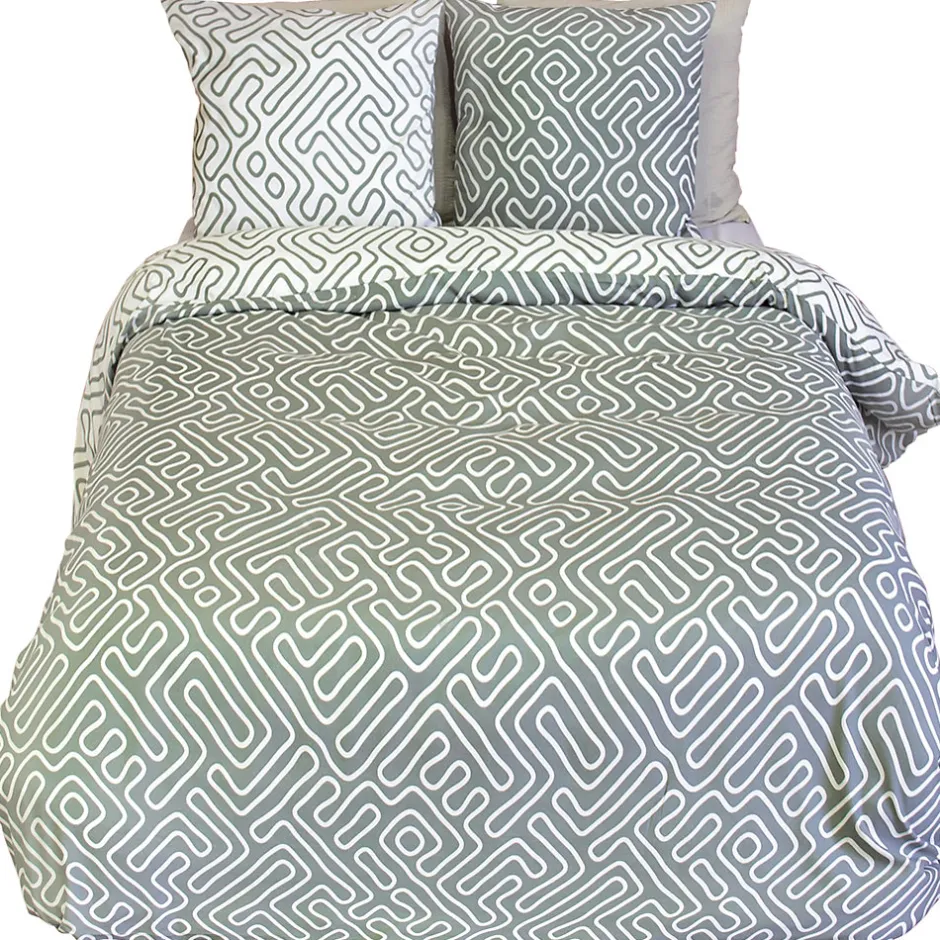 Linnea Parure de lit 240x220 cm en microfibre PARCHEMIN vert motif graphique 3 pièces