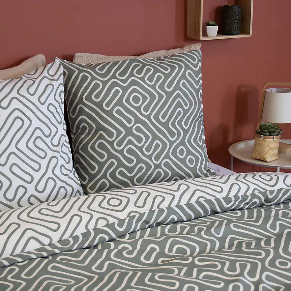 Linnea Parure de lit 240x220 cm en microfibre PARCHEMIN vert motif graphique 3 pièces