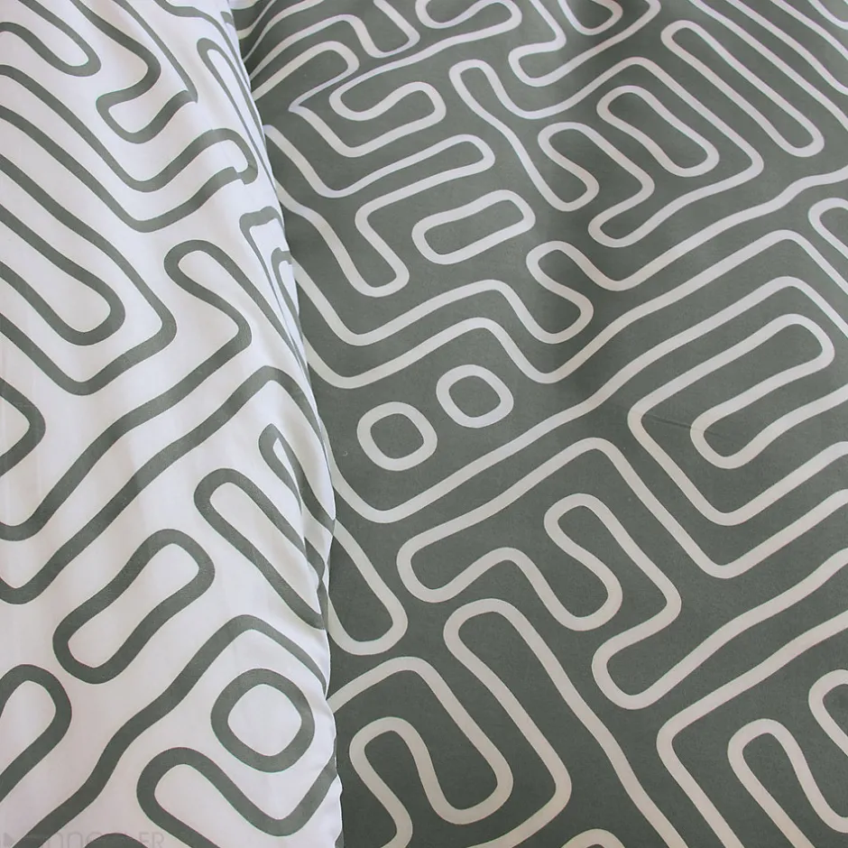 Linnea Parure de lit 240x220 cm en microfibre PARCHEMIN vert motif graphique 3 pièces
