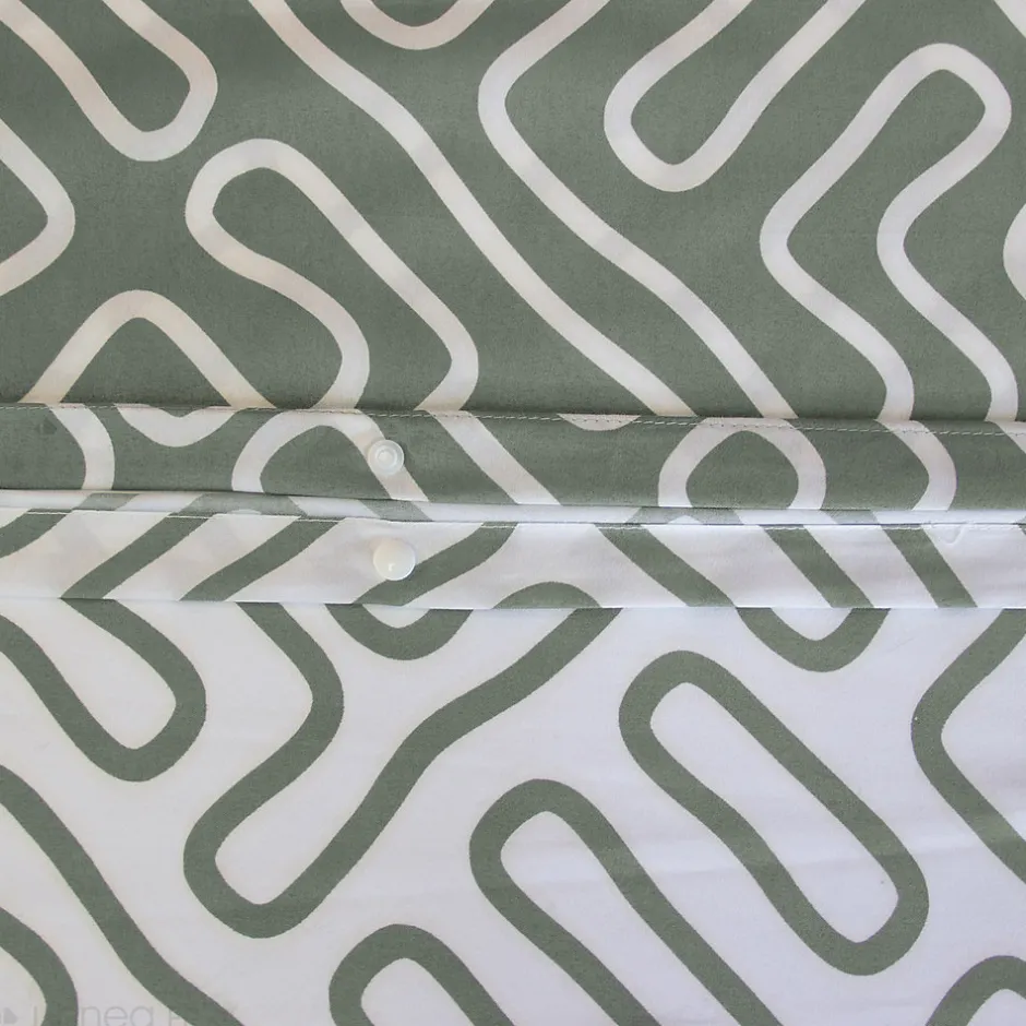 Linnea Parure de lit 240x220 cm en microfibre PARCHEMIN vert motif graphique 3 pièces