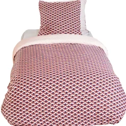Linnea Parure de lit 140x200 cm en microfibre TIAGOH rouge motif géométrique 2 pièces Discount