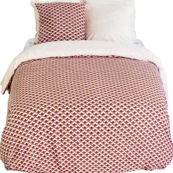 Linnea Parure de lit 260x240 cm en microfibre TIAGOH rouge motif géométrique 3 pièces