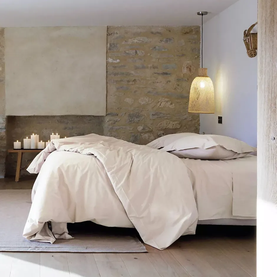 Linnea Parure de lit 280x240 cm et taie 50x70 cm percale MANOIR blanc Naturel Discount