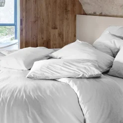 Linnea Parure de lit 280x240 cm et 50x70 cm coton lavé PALACE blanc neige 3 pièces Outlet