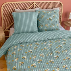 Linnea Parure de lit 240x220 cm FLORINETTE microfibre à rayures motif florale