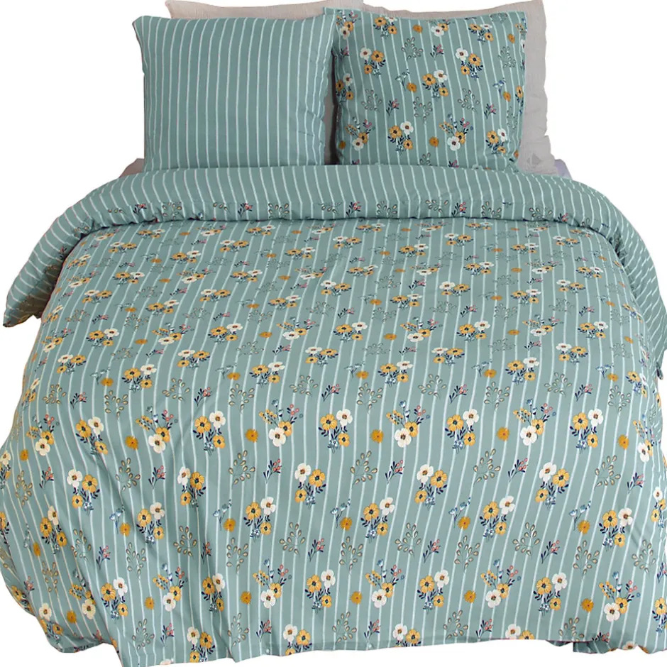 Linnea Parure de lit 240x220 cm FLORINETTE microfibre à rayures motif florale