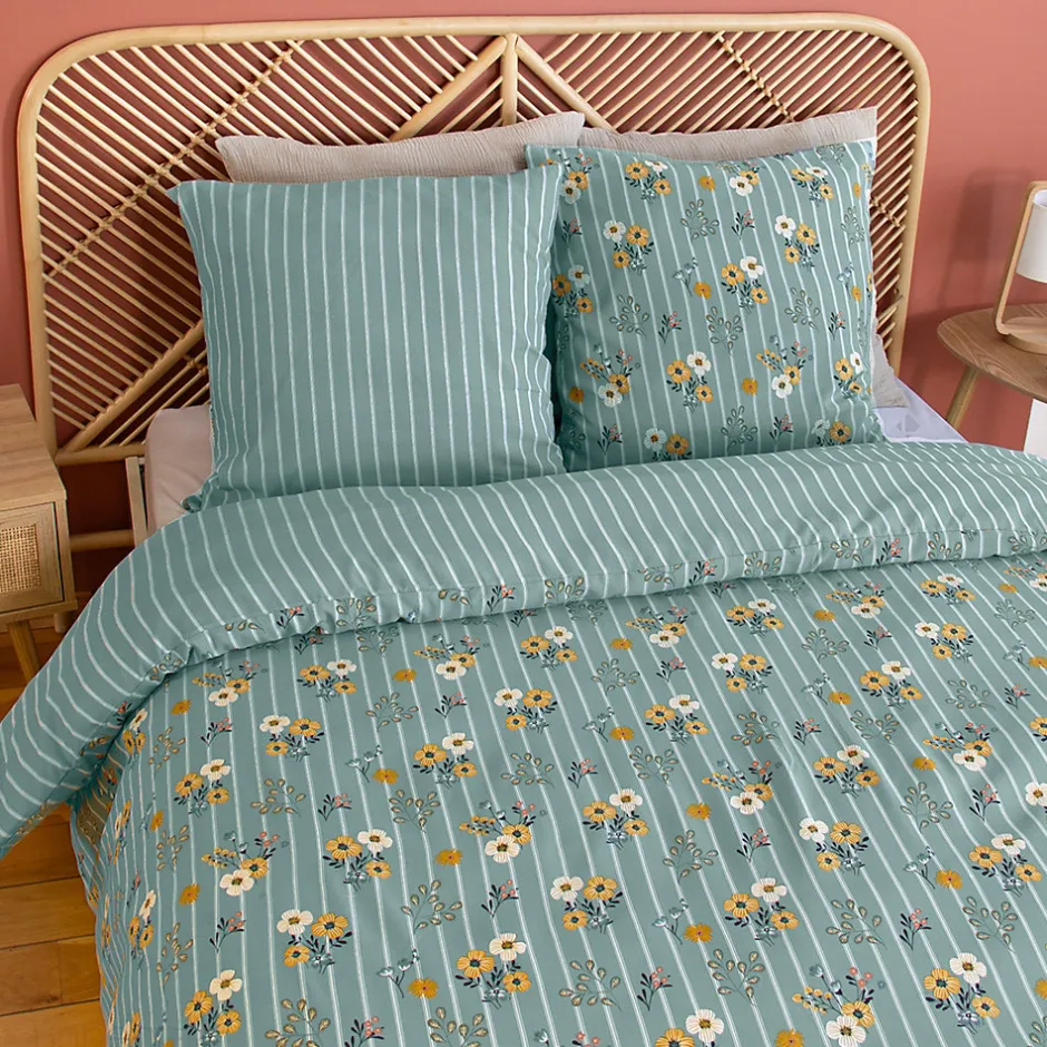 Linnea Parure de lit 260x240 cm FLORINETTE microfibre à rayures motif florale