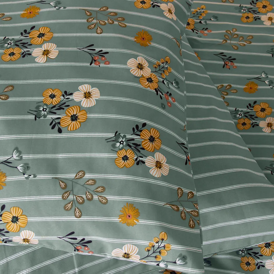 Linnea Parure de lit 260x240 cm FLORINETTE microfibre à rayures motif florale