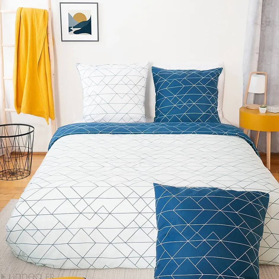 Linnea Parure de lit 240x220 cm microfibre LIST bleu 3 pièces