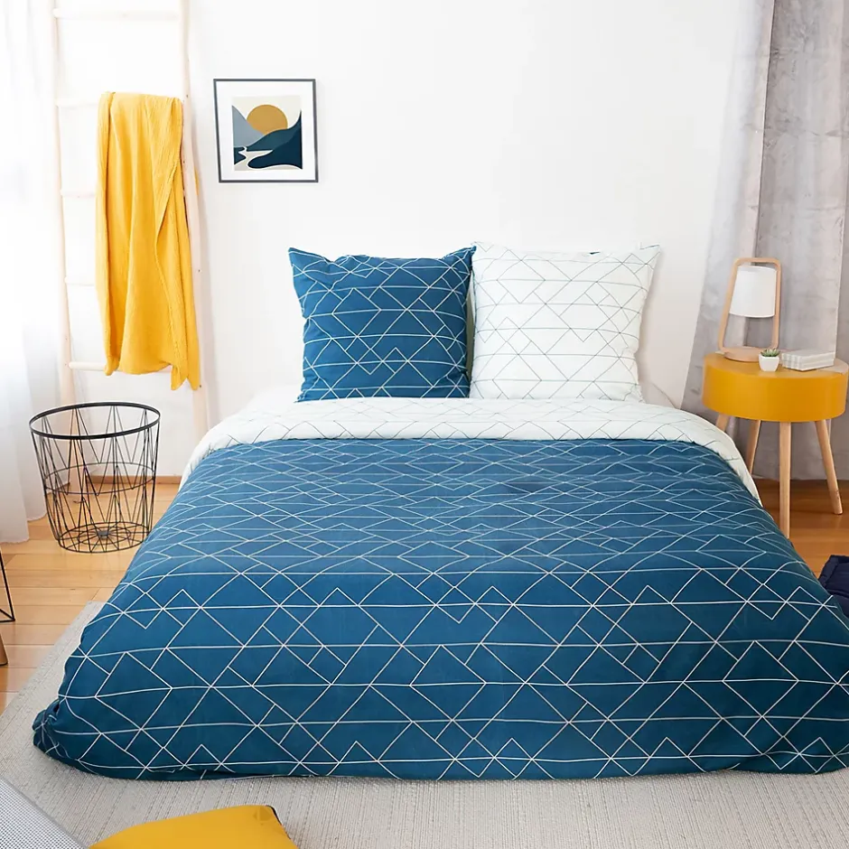 Linnea Parure de lit 240x220 cm microfibre LIST bleu 3 pièces