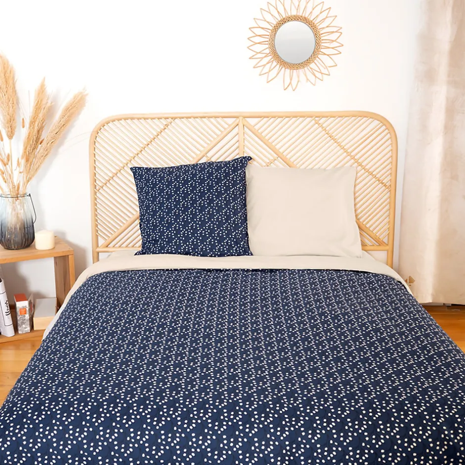 Linnea Parure de lit 240x220 cm Microfibre 50% recyclée FLENA Bleu 3 pièces