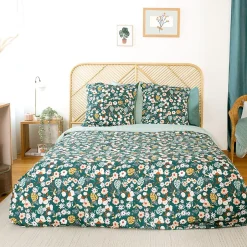 Linnea Parure de lit 260x240 cm microfibre CUEILLETTE vert 3 pièces