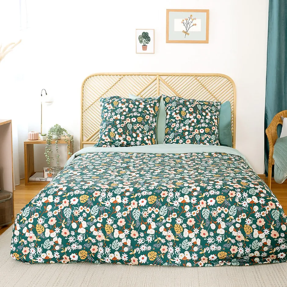 Linnea Parure de lit 260x240 cm microfibre CUEILLETTE vert 3 pièces