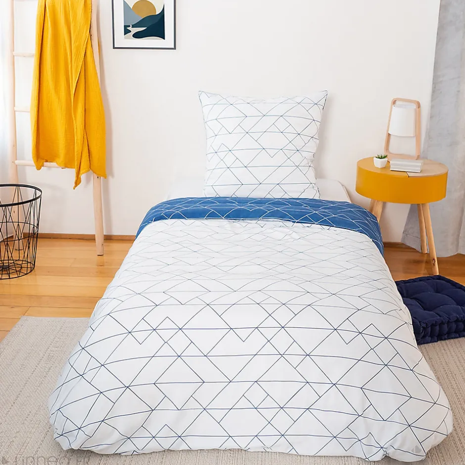 Linnea Parure de lit 140x200 cm microfibre LIST bleu 2 pièces