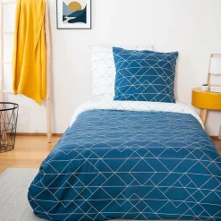 Linnea Parure de lit 140x200 cm microfibre LIST bleu 2 pièces