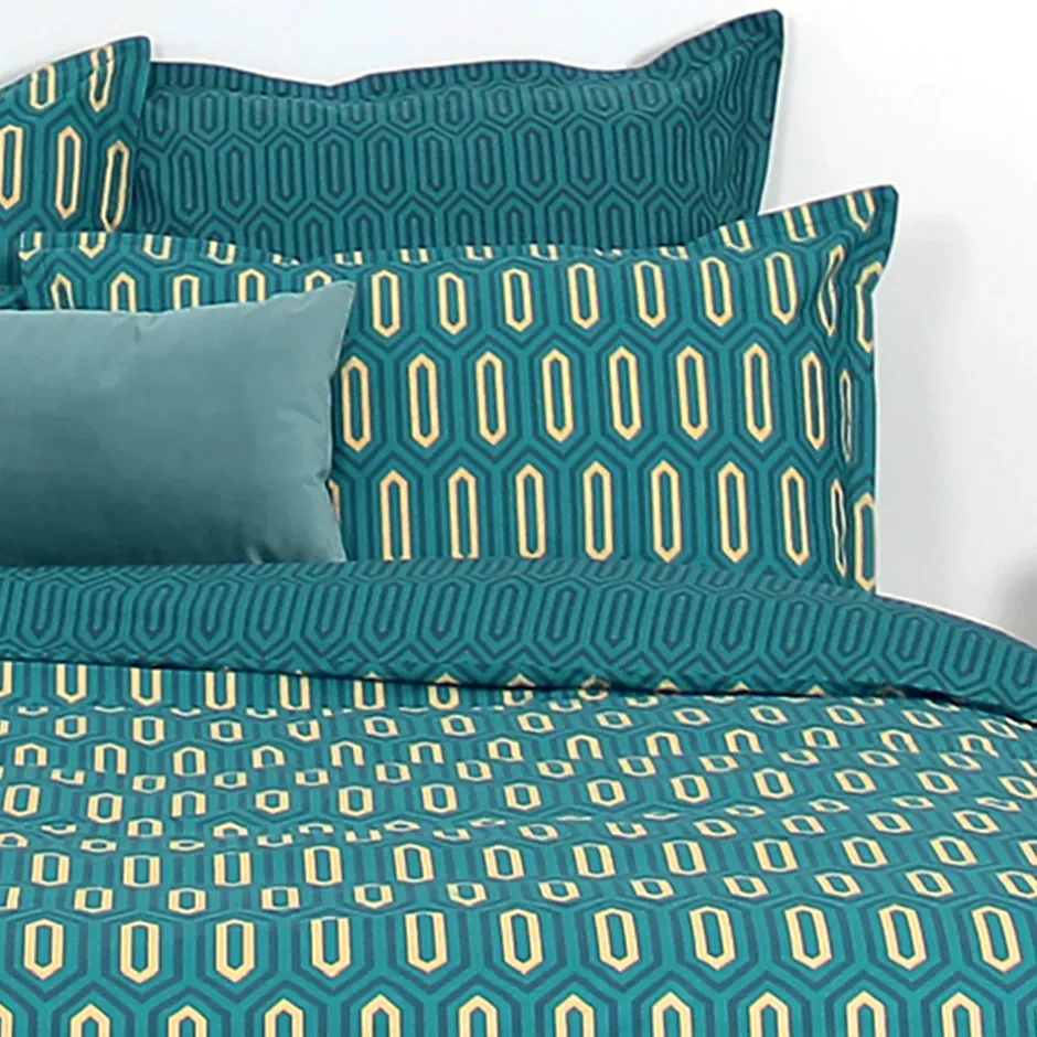 Linnea Parure de lit 140x200 cm percale de coton PAST Bleu Canard Sale