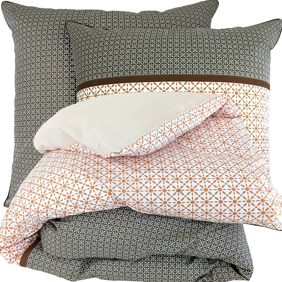 Linnea Parure de lit 140x200 cm percale coton GABIN marron Epice 2 pièces New
