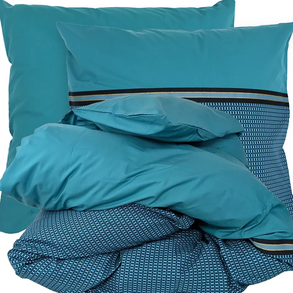 Linnea Parure de lit 260x240 cm percale de coton GUSTAV vert Emeraude 3 pièces