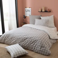 Linnea Parure de lit 200x200 cm percale coton DDM MAX Gris 3 pièces