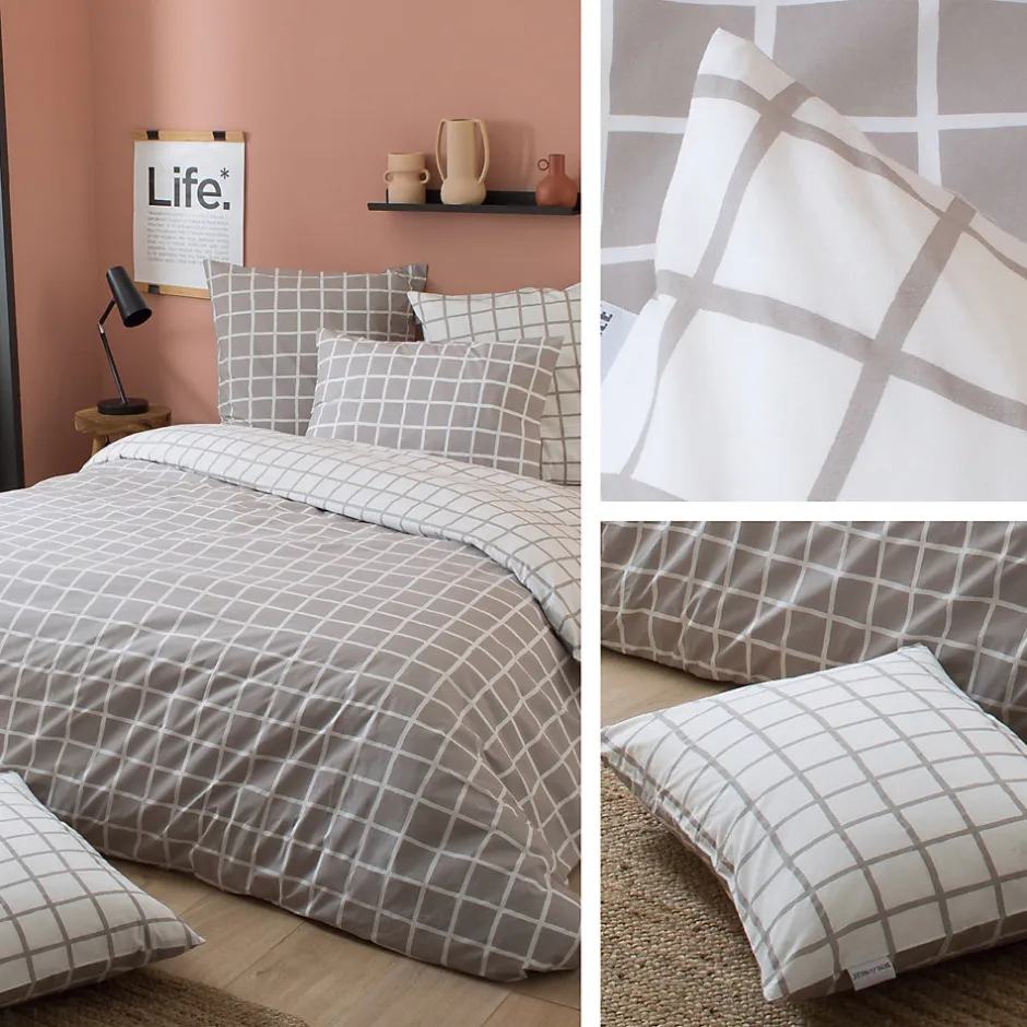 Linnea Parure de lit 200x200 cm percale coton DDM MAX Gris 3 pièces