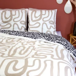 Linnea Parure de lit 240x220 cm pur coton collection SIDNIE blanc motif abstrait 3 pièces