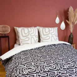 Linnea Parure de lit 260x240 cm pur coton collection SIDNIE blanc motif abstrait 3 pièces Best