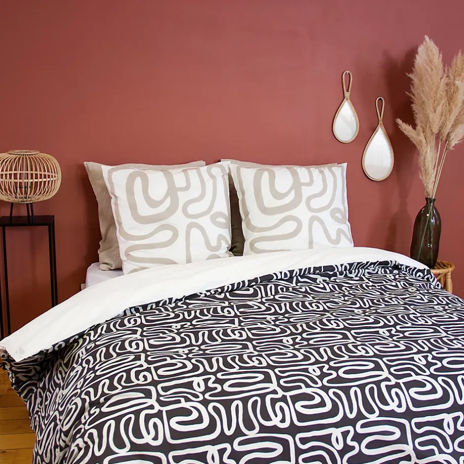 Linnea Parure de lit 260x240 cm pur coton collection SIDNIE blanc motif abstrait 3 pièces Best