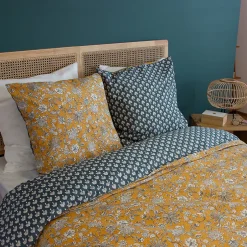 Linnea Parure de lit 260x240 cm pur coton ASCHWINI motif floral jaune 3 pièces