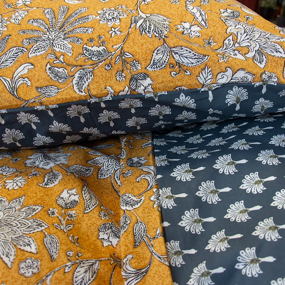Linnea Parure de lit 260x240 cm pur coton ASCHWINI motif floral jaune 3 pièces