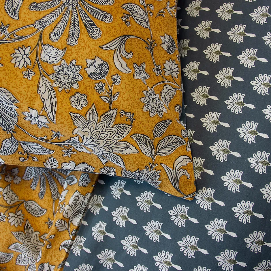 Linnea Parure de lit 260x240 cm pur coton ASCHWINI motif floral jaune 3 pièces
