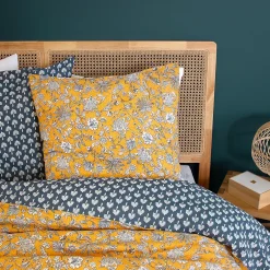 Linnea Parure de lit 240x220 cm pur coton ASCHWINI motif floral jaune 3 pièces