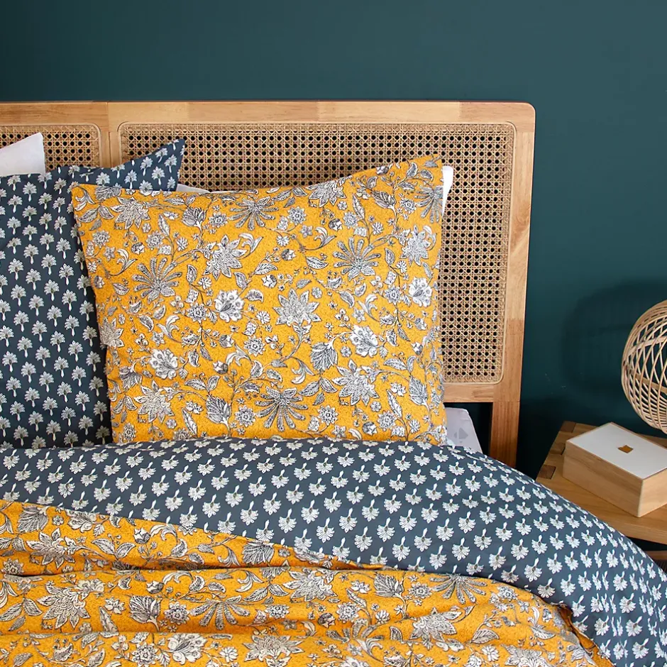 Linnea Parure de lit 240x220 cm pur coton ASCHWINI motif floral jaune 3 pièces