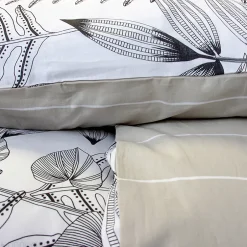 Linnea Parure de lit 260x240 cm pur coton ALIX motif végétation blanc et noir 3 pièces New