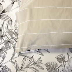 Linnea Parure de lit 260x240 cm pur coton ALIX motif végétation blanc et noir 3 pièces New