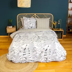 Linnea Parure de lit 260x240 cm pur coton ALIX motif végétation blanc et noir 3 pièces New