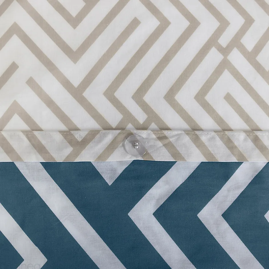 Linnea Parure de lit 240x220 cm pur coton PHOSY motif géométrique bleu 3 pièces