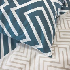 Linnea Parure de lit 240x220 cm pur coton PHOSY motif géométrique bleu 3 pièces