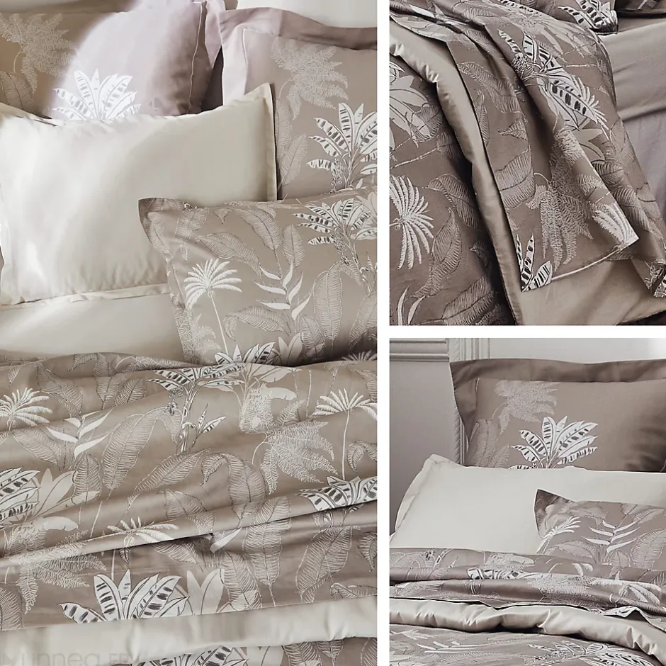 Linnea Parure de lit 140x200 cm satin de coton CAYENNE beige Ficelle 2 pièces New