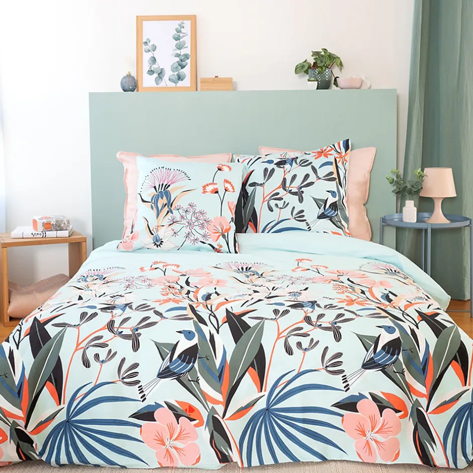 Linnea Parure de lit 260x240 cm Satin de coton PAYA Bleu 3 pièces
