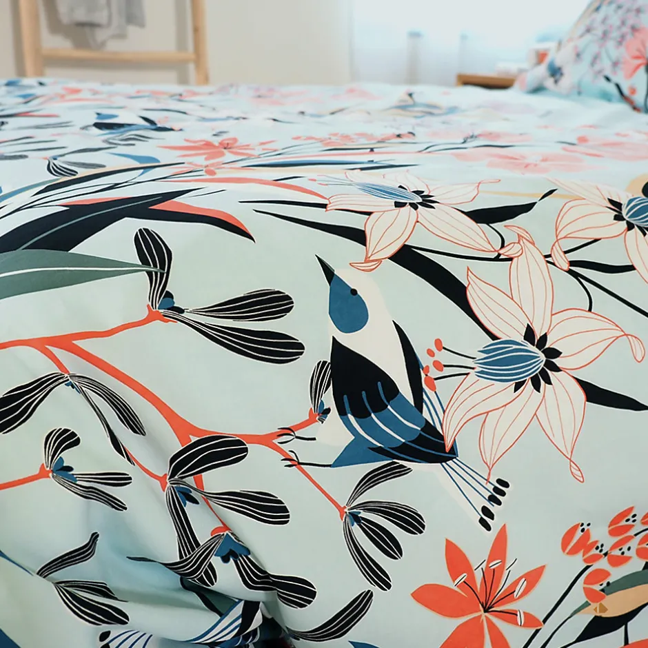 Linnea Parure de lit 260x240 cm Satin de coton PAYA Bleu 3 pièces