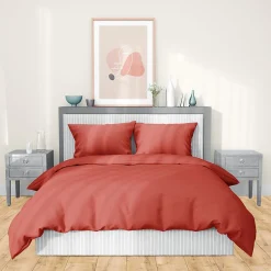Linnea Parure de lit 260x240 cm satin de coton SAPRI rouge sienne 3 pièces