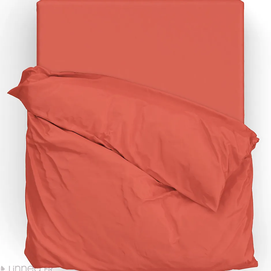 Linnea Parure de lit 260x240 cm satin de coton SAPRI rouge sienne 3 pièces