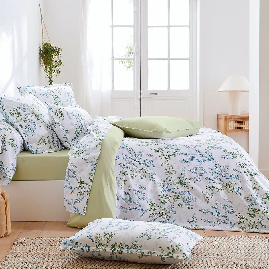 Linnea Parure de lit 140x200 cm satin de coton ANGÈLE vert tilleul 2 pièces