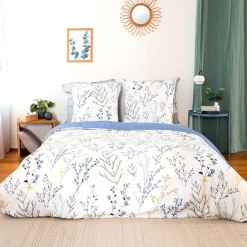 Linnea Parure de lit 240x220 cm Satin de coton FANILLE Blanc 3 pièces