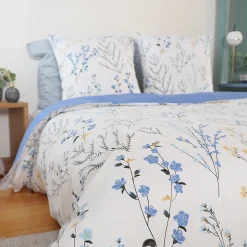 Linnea Parure de lit 240x220 cm Satin de coton FANILLE Blanc 3 pièces