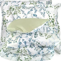 Linnea Parure de lit 240x220 cm satin de coton ANGÈLE vert tilleul 3 pièces New